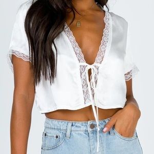 Princess Polly Vintage Tie-up Top White